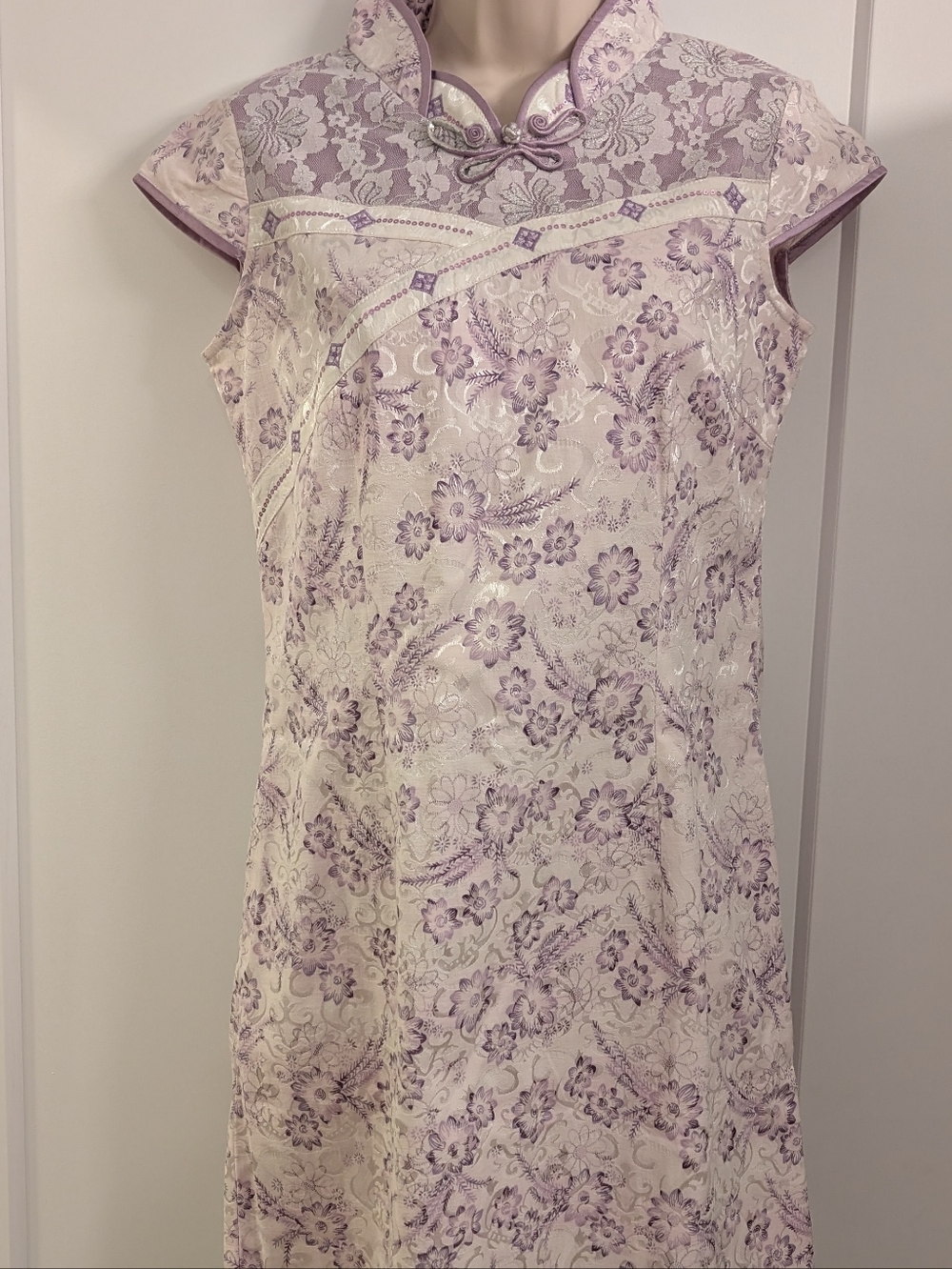 Lavender Floral Lace Cheongsam Dress